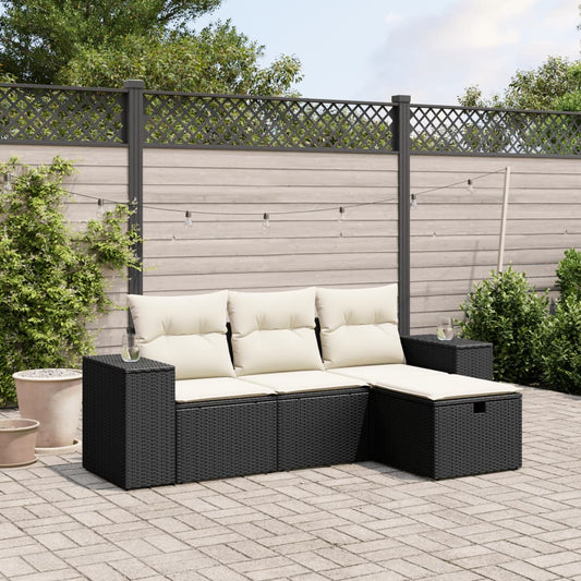 HKH 4 Pcs Conjunto de Sofás para Jardim C/ Almofadões Vime Pe - Preto