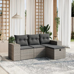 HKH 4 Pcs Conjunto Sofás de Jardim C/ Almofadões Vime Pe - Cinzento