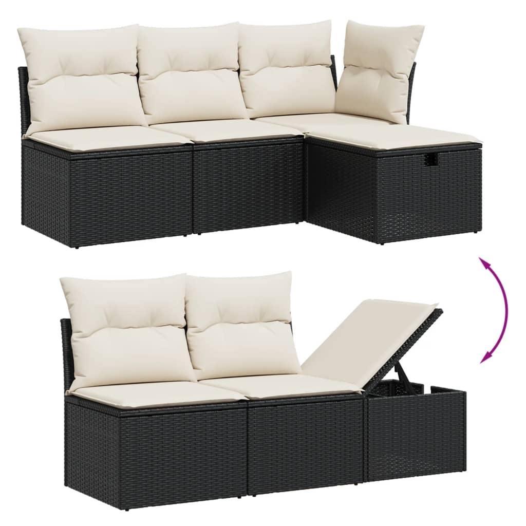 HKH 5 Pcs Conjunto Sofás de Jardim com Almofadões Vime Pe - Preto