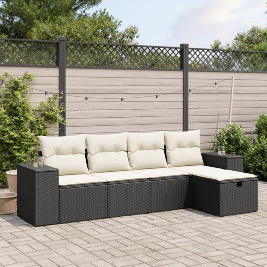 HKH 5 Pcs Conjunto Sofás de Jardim com Almofadões Vime Pe - Preto