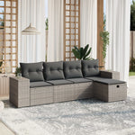 HKH 5 Pcs Conjunto Sofás de Jardim C/ Almofadões Vime Pe - Cinzento