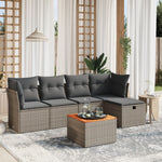 HKH 6 Pcs Conjunto Sofás de Jardim com Almofadões Vime - Cinzento