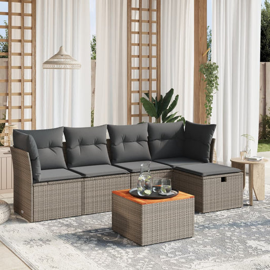 HKH 6 Pcs Conjunto Sofás de Jardim com Almofadões Vime - Cinzento