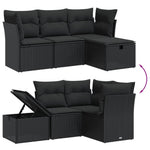 HKH 4 Pcs Conjunto de Sofás para Jardim C/ Almofadões Vime Pe - Preto