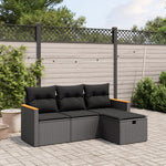 HKH 4 Pcs Conjunto de Sofás para Jardim C/ Almofadões Vime Pe - Preto