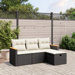 HKH 4 Pcs Conjunto de Sofás para Jardim C/ Almofadões Vime Pe - Preto