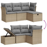 HKH 4 Pcs Conj. Sofás Jardim C/ Almofadões Vime Pe Misturado - Bege