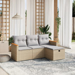 HKH 4 Pcs Conj. Sofás Jardim C/ Almofadões Vime Pe Misturado - Bege