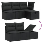 HKH 5 Pcs Conjunto Sofás de Jardim com Almofadões Vime Pe - Preto