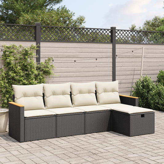 HKH 5 Pcs Conjunto Sofás de Jardim com Almofadões Vime Pe - Preto