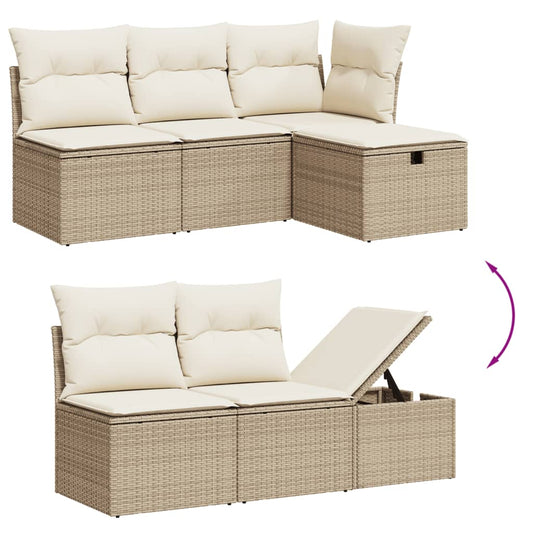 HKH 5 Pcs Conjunto de Sofás P/ Jardim com Almofadões Vime Pe - Bege