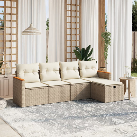 HKH 5 Pcs Conjunto de Sofás P/ Jardim com Almofadões Vime Pe - Bege