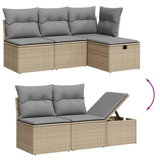 HKH 5 Pcs Conj. Sofás Jardim C/ Almofadões Vime Pe Misturado - Bege