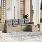 HKH 5 Pcs Conj. Sofás Jardim C/ Almofadões Vime Pe Misturado - Bege