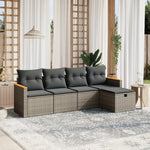 HKH 5 Pcs Conjunto Sofás de Jardim C/ Almofadões Vime Pe - Cinzento