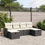 HKH 6 Pcs Conjunto Sofás de Jardim C/ Almofadões Vime Pe - Preto