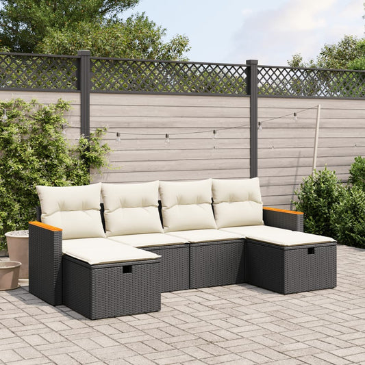 HKH 6 Pcs Conjunto Sofás de Jardim C/ Almofadões Vime Pe - Preto