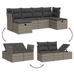 HKH 6 Pcs Conjunto Sofás de Jardim com Almofadões Vime - Cinzento