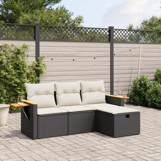 HKH 4 Pcs Conjunto de Sofás para Jardim C/ Almofadões Vime Pe - Preto