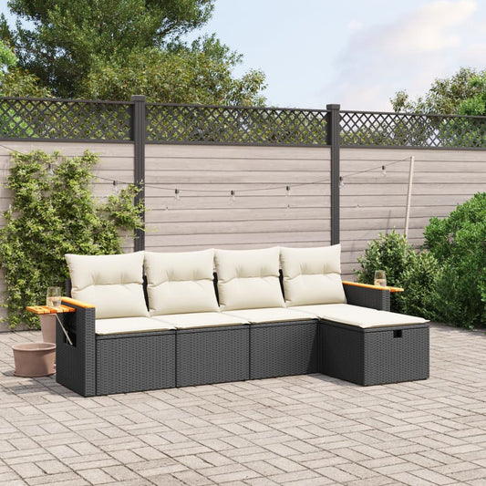 HKH 5 Pcs Conjunto Sofás de Jardim com Almofadões Vime Pe - Preto