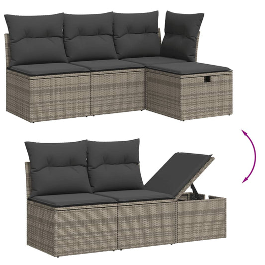 HKH 5 Pcs Conjunto Sofás de Jardim C/ Almofadões Vime Pe - Cinzento