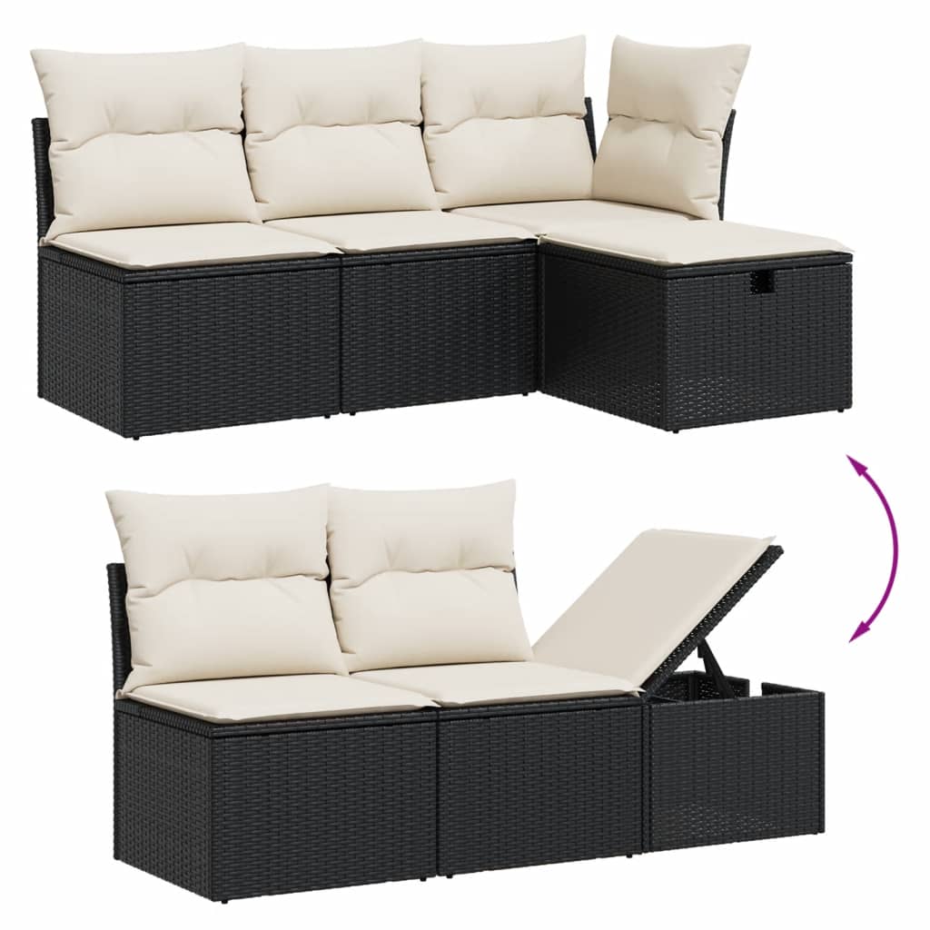 HKH 5 Pcs Conjunto Sofás de Jardim com Almofadões Vime Pe - Preto