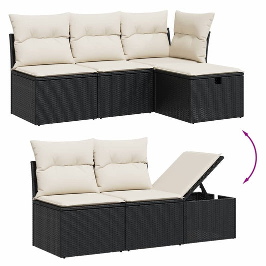 HKH 5 Pcs Conjunto Sofás de Jardim com Almofadões Vime Pe - Preto