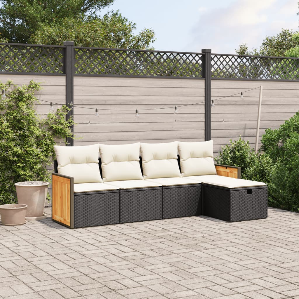 HKH 5 Pcs Conjunto Sofás de Jardim com Almofadões Vime Pe - Preto