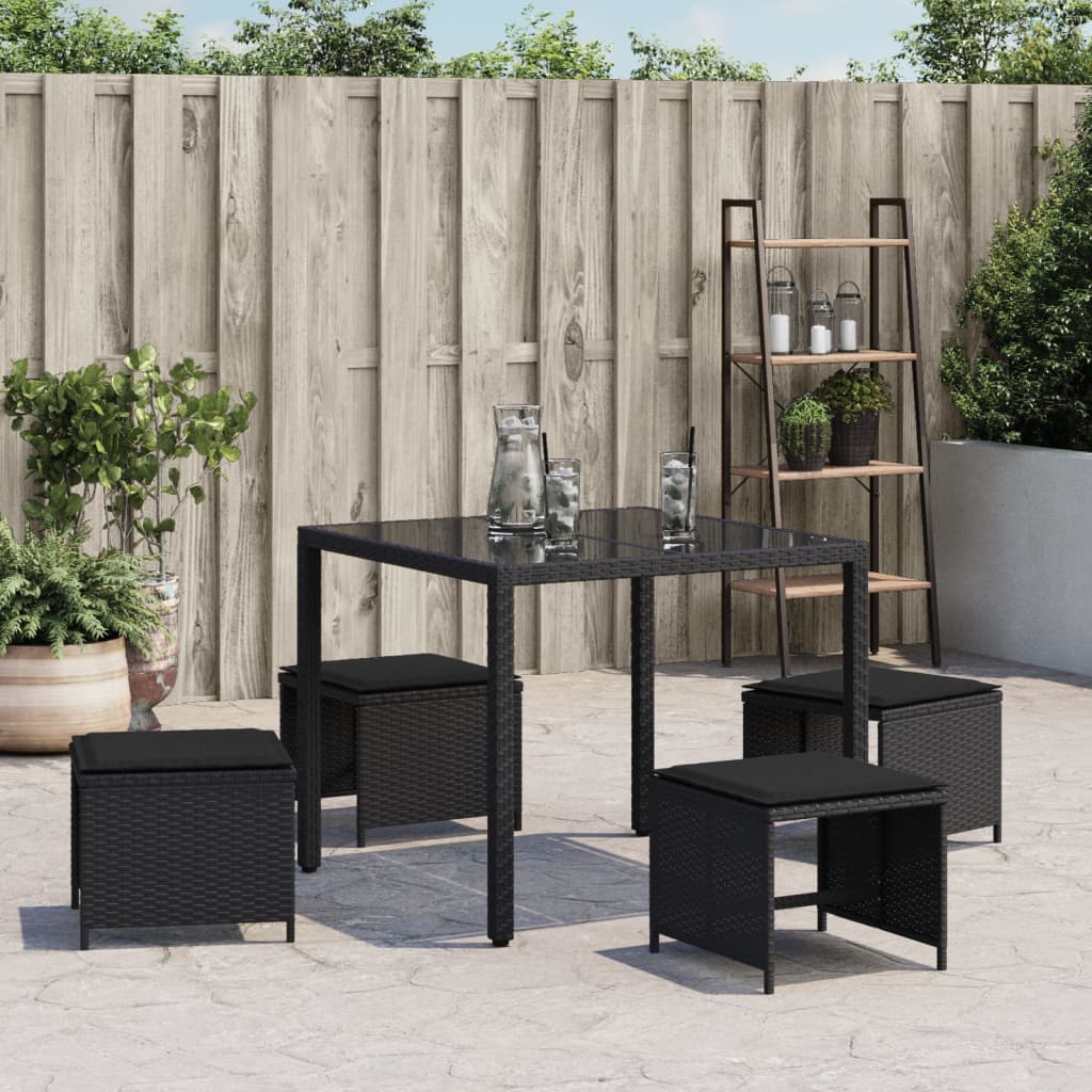 HKH Bancos de Jardín con Cojines 4 Piezas 40x40x35 Cm Ratán PE - Negro