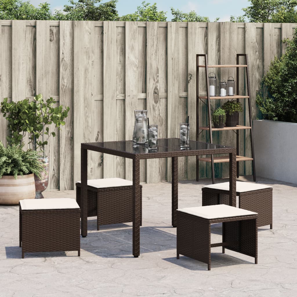 HKH Bancos de Jardín con Cojines 4 Pzs 40x40x35 Cm Ratán PE Marrón - Marrón