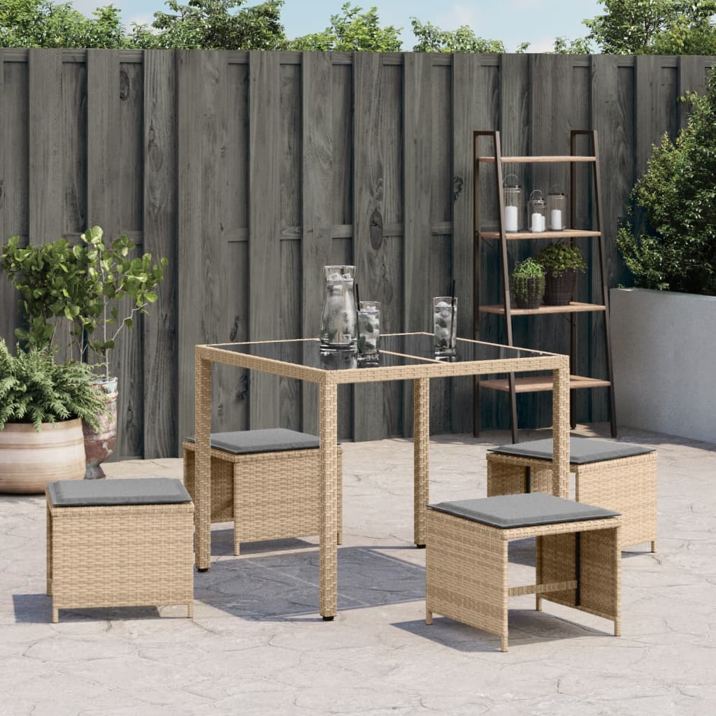 HKH Bancos Jardim Almofadões 4 Pcs 40x40x35 Cm Vime Pe Mistura - Bege