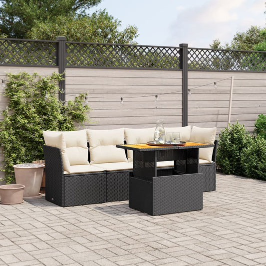 HKH 5 Pcs Conjunto Sofás de Jardim com Almofadões Vime Pe - Preto