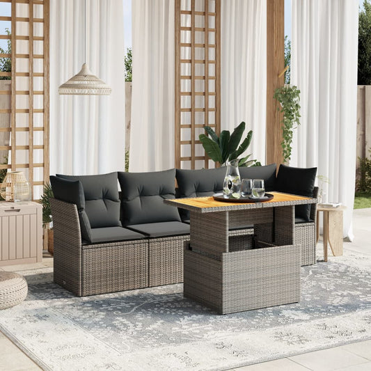 HKH 5 Pcs Conjunto Sofás de Jardim C/ Almofadões Vime Pe - Cinzento