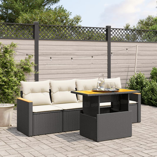 HKH 5 Pcs Conjunto Sofás de Jardim com Almofadões Vime Pe - Preto