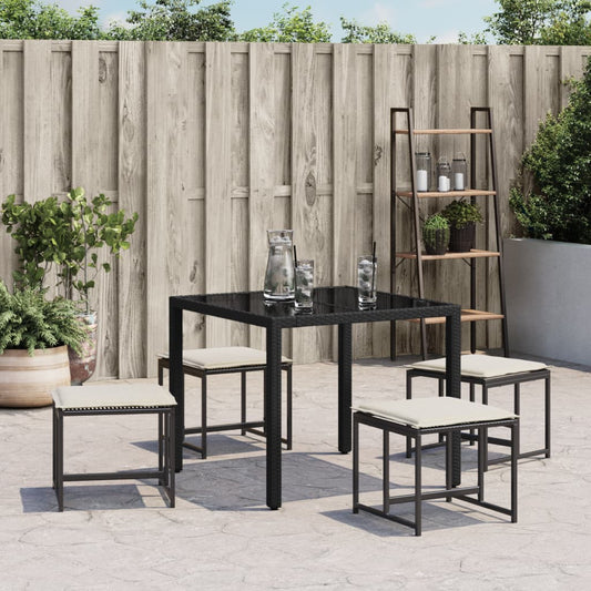 HKH Bancos de Jardim com Almofadões 4 Pcs Vime Pe - Preto