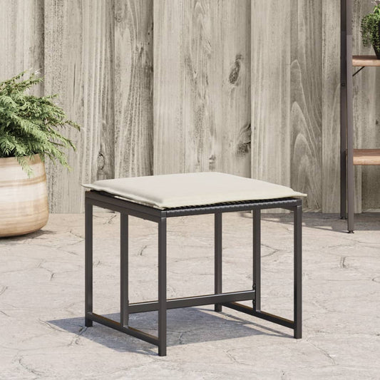 HKH Bancos de Jardim com Almofadões 4 Pcs Vime Pe - Preto