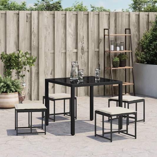 HKH Bancos de Jardim com Almofadões 4 Pcs Vime Pe - Preto
