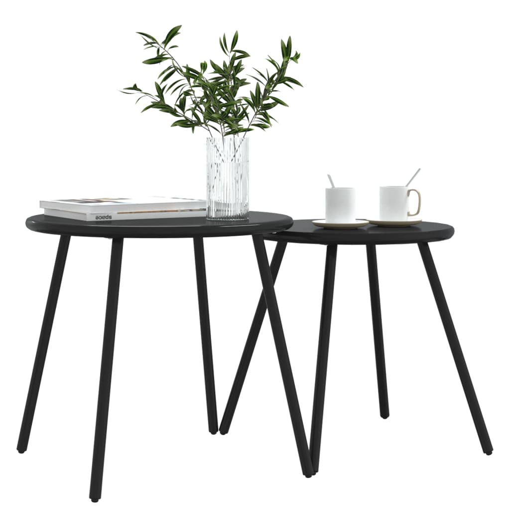 HKH Mesas Centro P/ Jardim Redondas 2 Pcs Aço Revestido a Pó - Preto