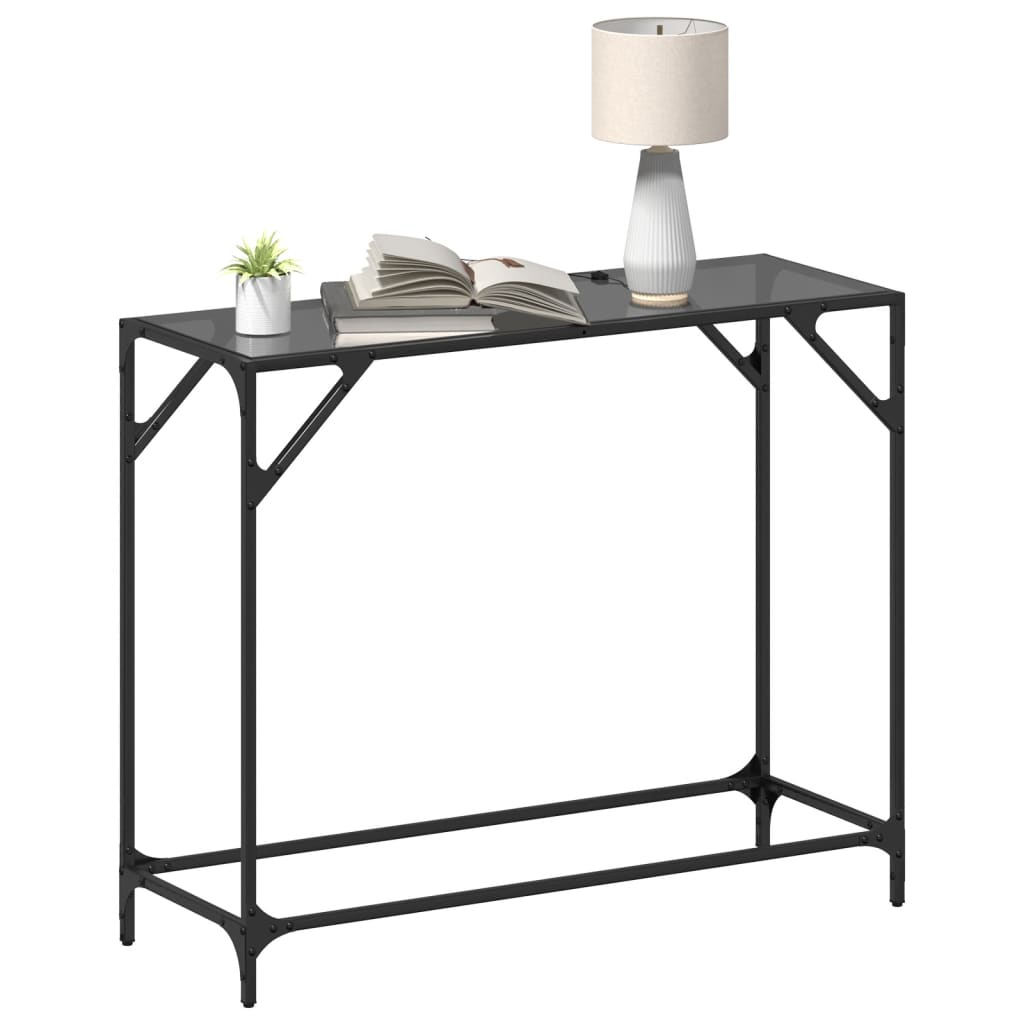 Mesa consola de acero HKH con tapa de cristal negro