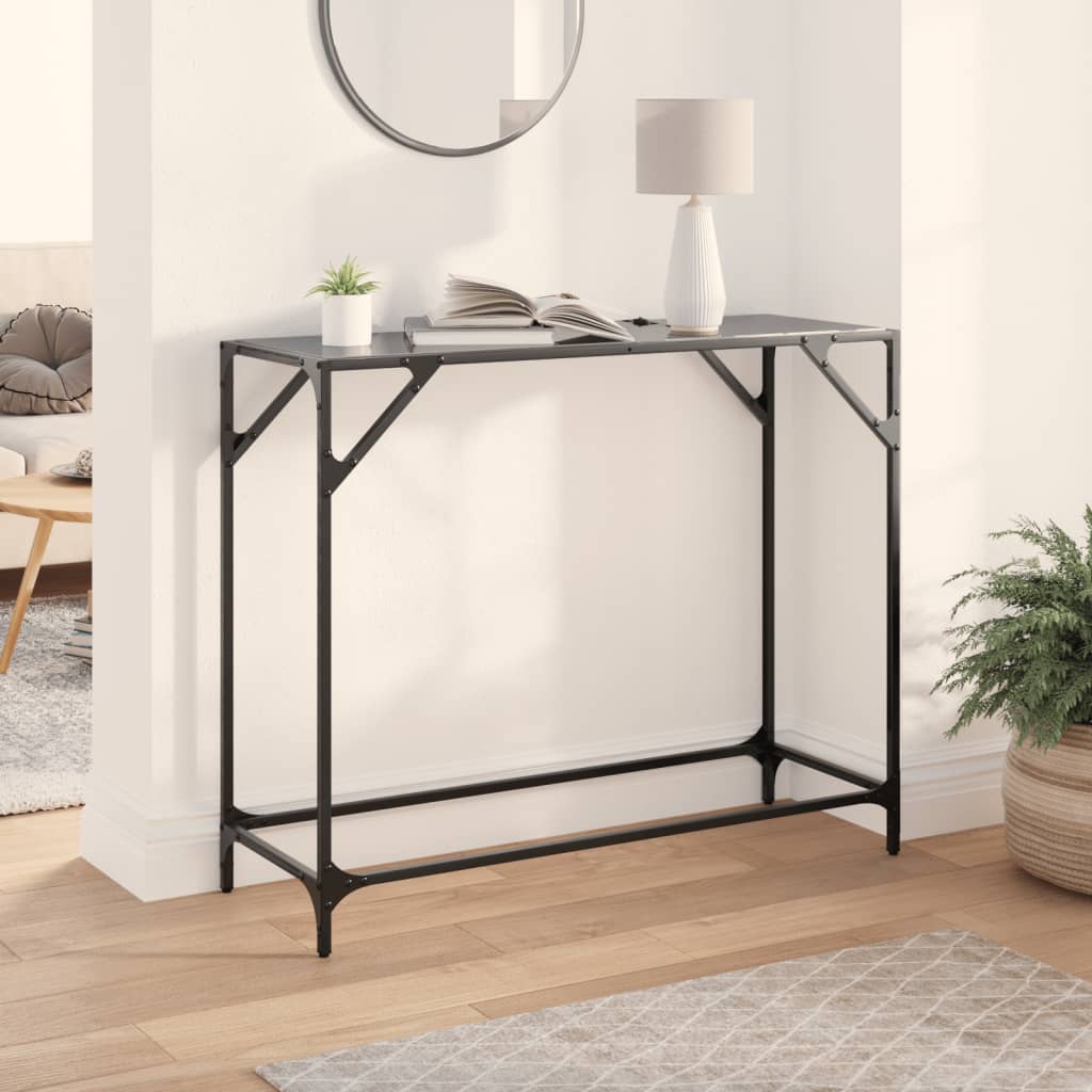 Mesa consola de acero HKH con tapa de cristal negro