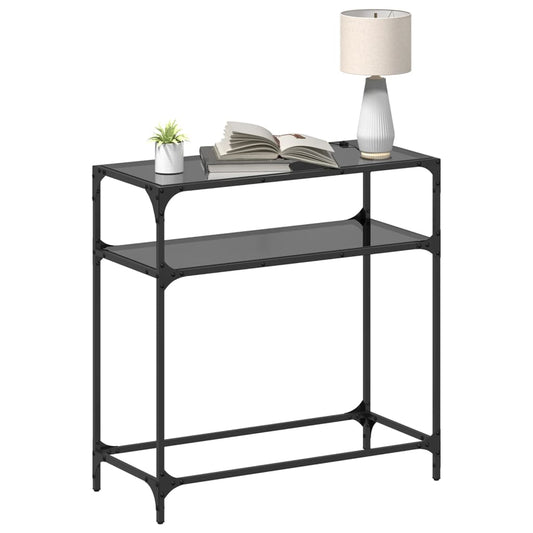Mesa Consola HKH con Tapa de Cristal Negro y Acero
