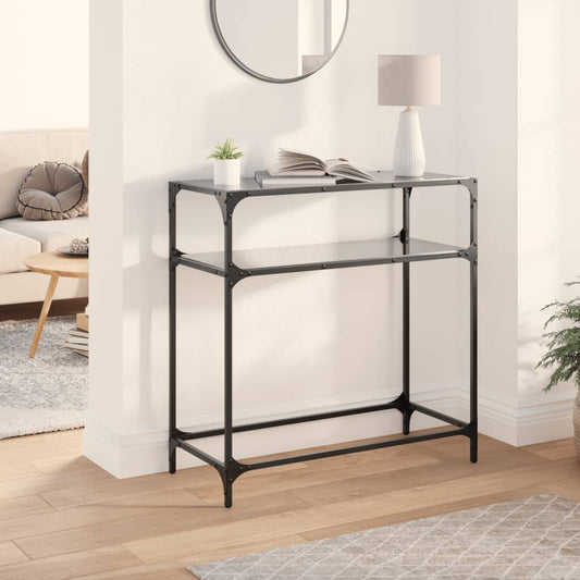 Mesa Consola HKH con Tapa de Cristal Negro y Acero