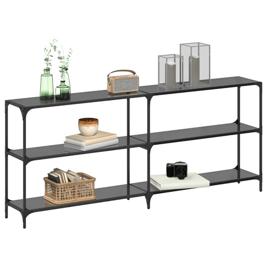 Mesa consola de acero HKH con tapa de cristal negro