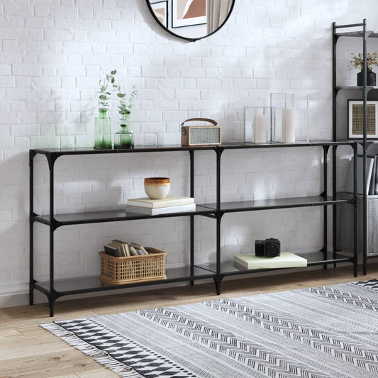 Mesa consola de acero HKH con tapa de cristal negro