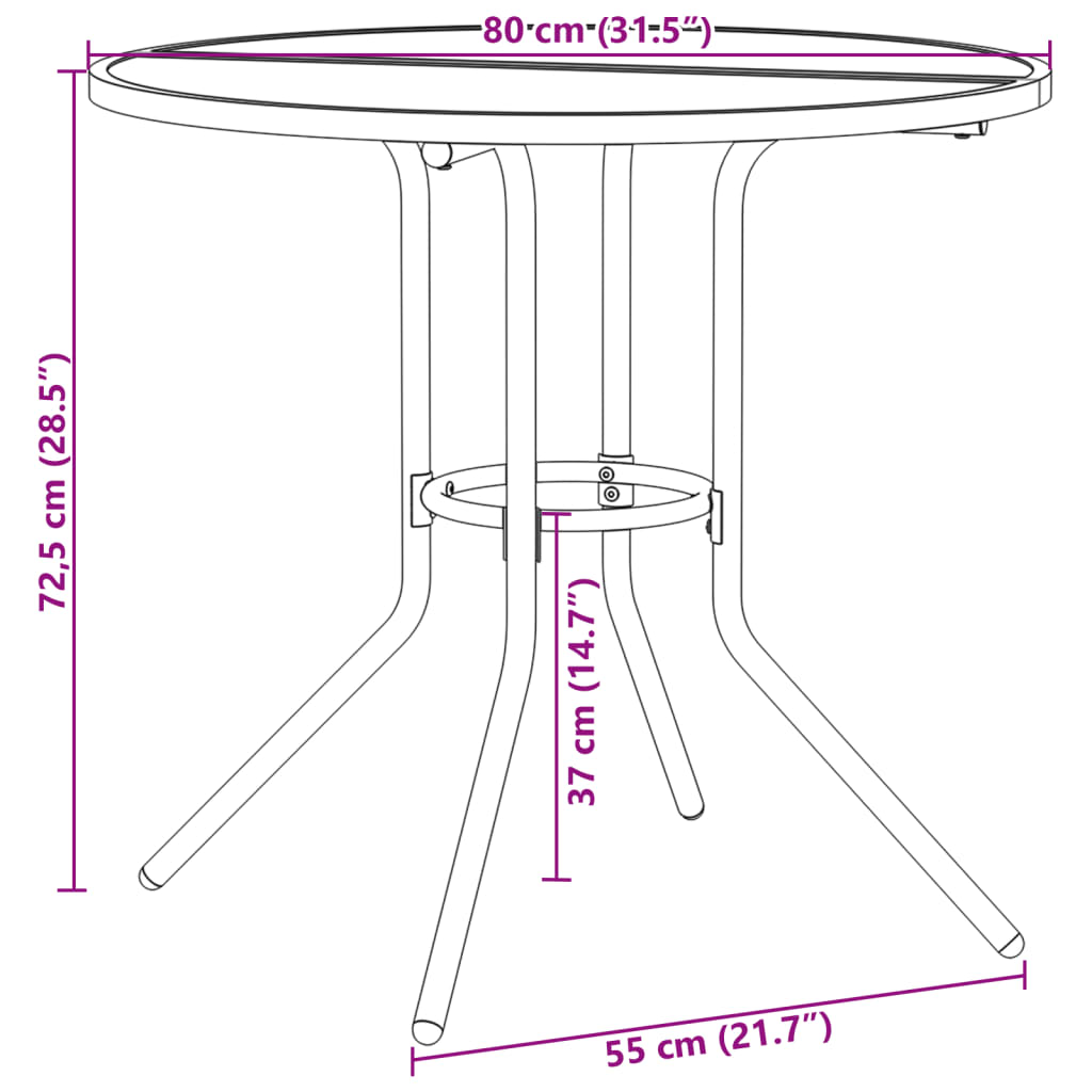 Mesa de patio redonda HKH Ø80x72,5 cm de acero con recubrimiento en polvo - Antracita
