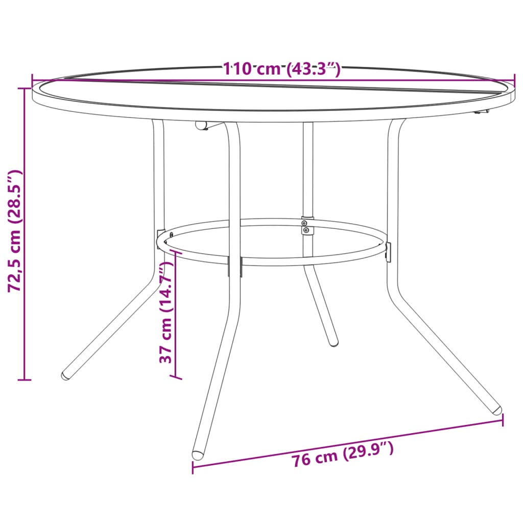 HKH Mesa de Pátio Redonda Ã˜110x72,5 Cm Aço Revestido a Pó - Antracite