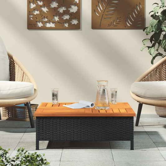 HKH Mesa de Jardín 70x70x25 Cm Mimbre y Madera de Acacia - Negro