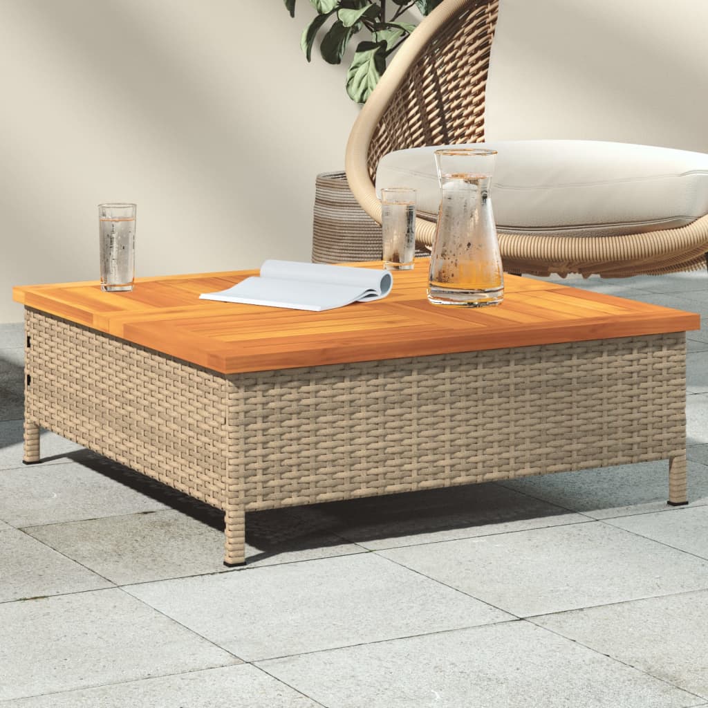 HKH Mesa de Jardim 70x70x25 Cm Vime e Madeira de Acácia Maciça - Bege