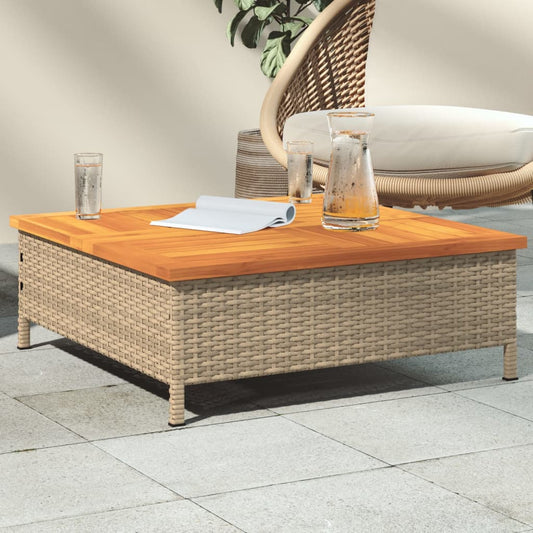 HKH Mesa de Jardim 70x70x25 Cm Vime e Madeira de Acácia Maciça - Bege