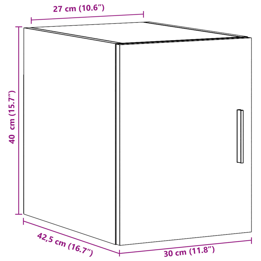 HKH Armario de Pared de Derivados de Madera 30 X 42,5 X 40 Cm - Gris Sonoma